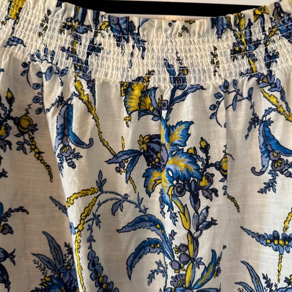 LOFT Off-Shoulder Floral Blouse - Blue and White Block Print - Picture 4 of 6